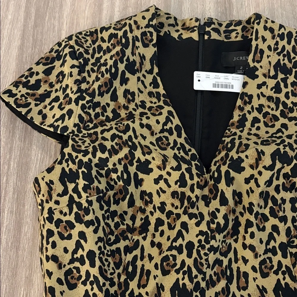 New J. Crew Leopard Sheath Dress Midi Size 2 NWT